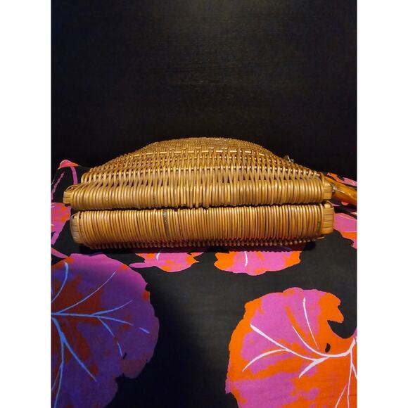 Vintage woven wicker briefcase style purse faux bamboo handle medium - Picture 4 of 11